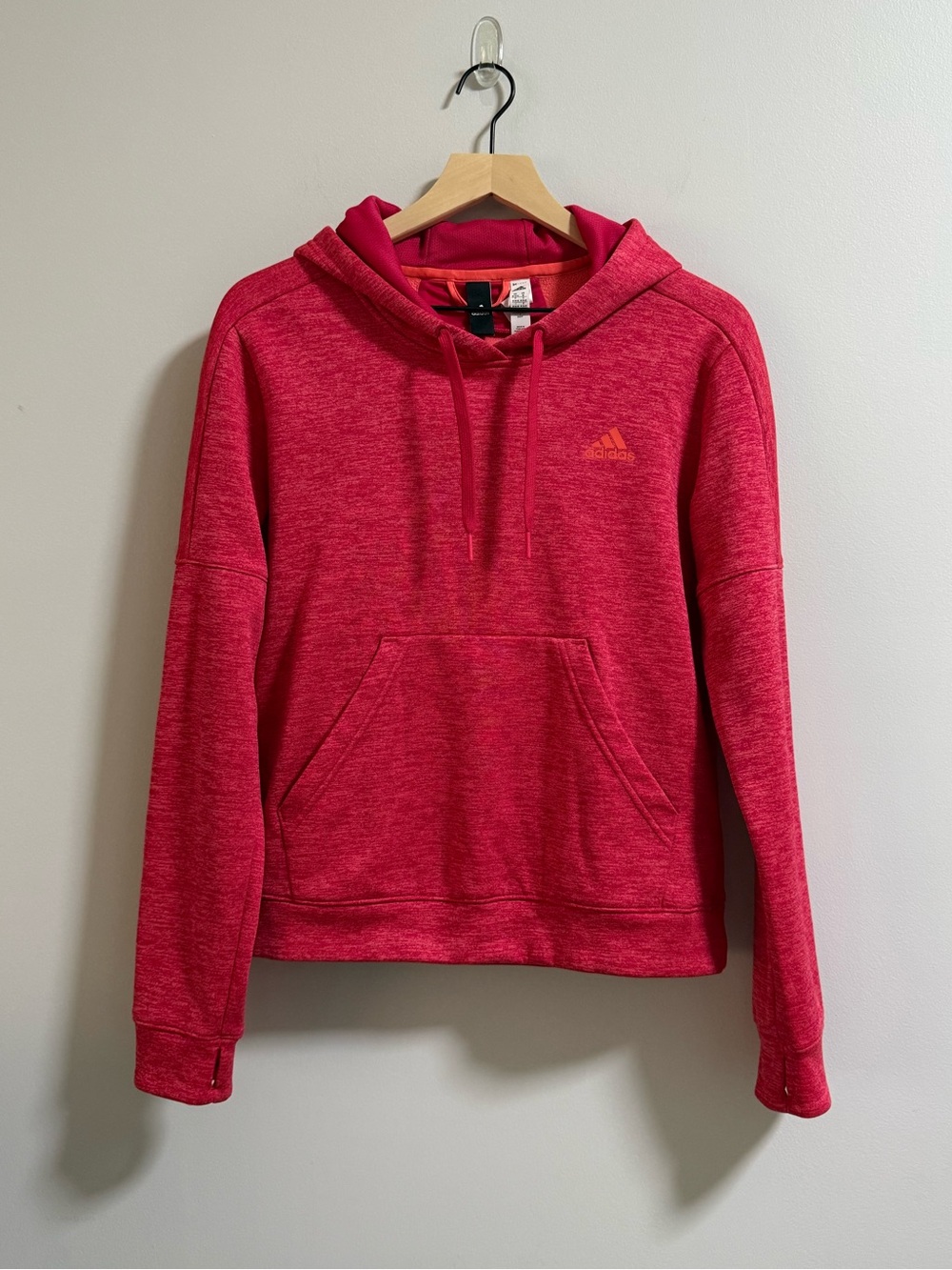 adidas Red Heather Pullover Hoodie for Women - Picture 2 of 6
